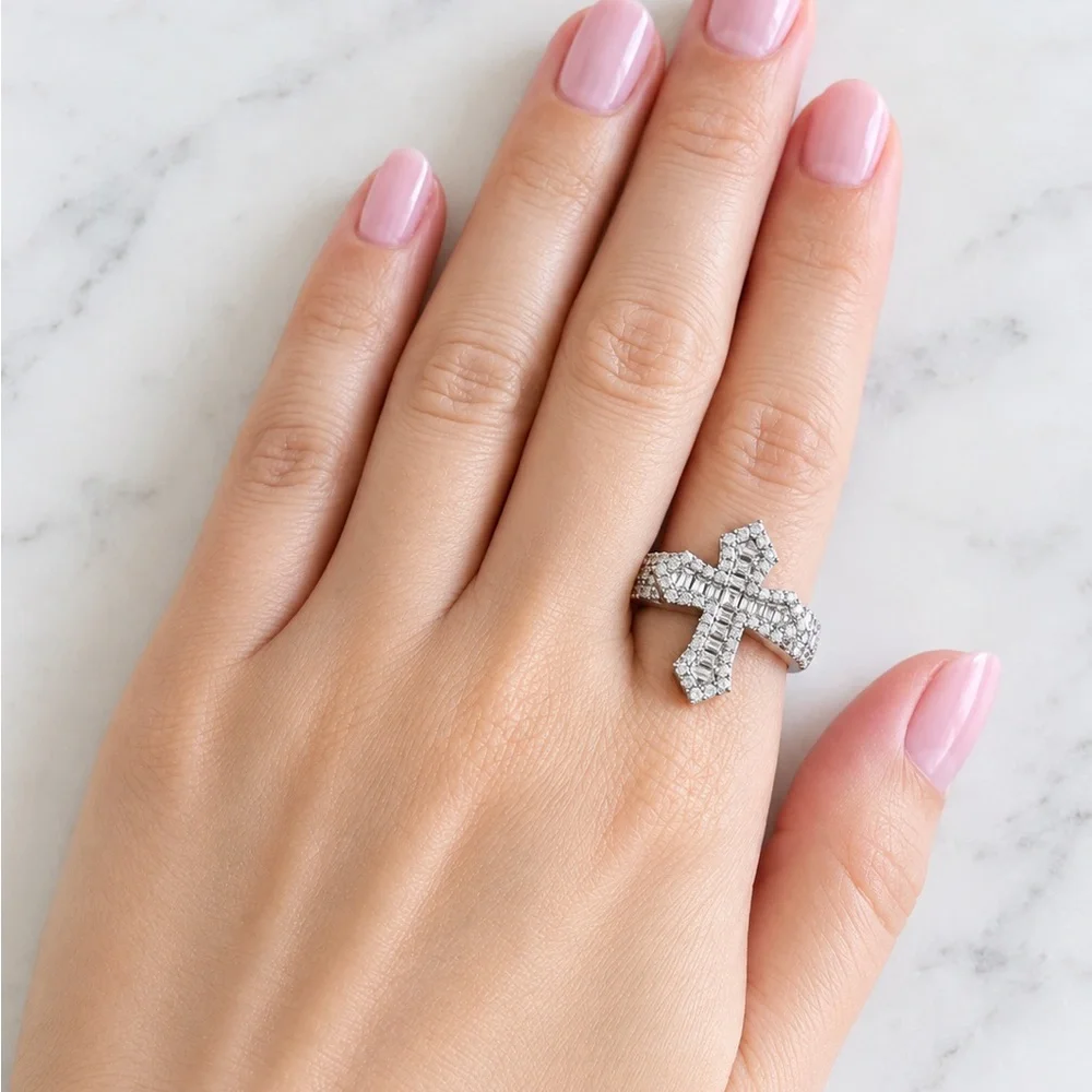 925 Sterling Silver 1.80CTW MOISSANITE Cross Unisex Ring Size 8 or 9